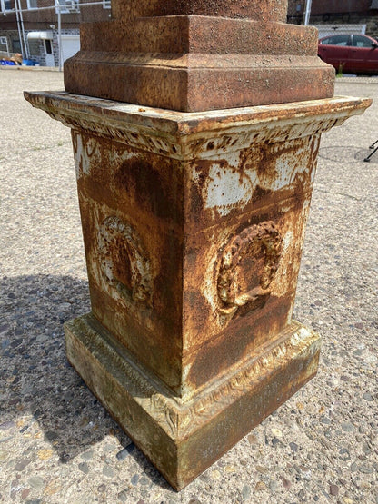 Large 62" Tall Cast Iron Campana Urn Outdoor Garden Planters on Base - a Pair