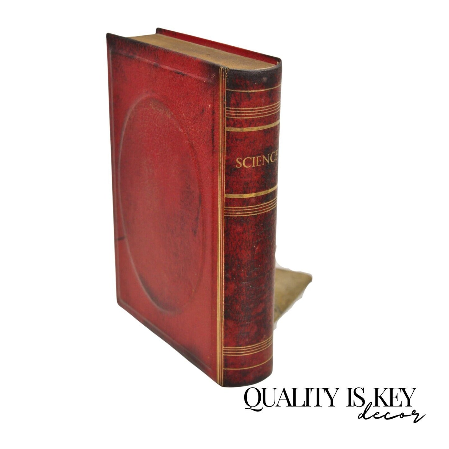 Vintage Italian Regency Red Leather Bound "Science" Faux Book Bookend