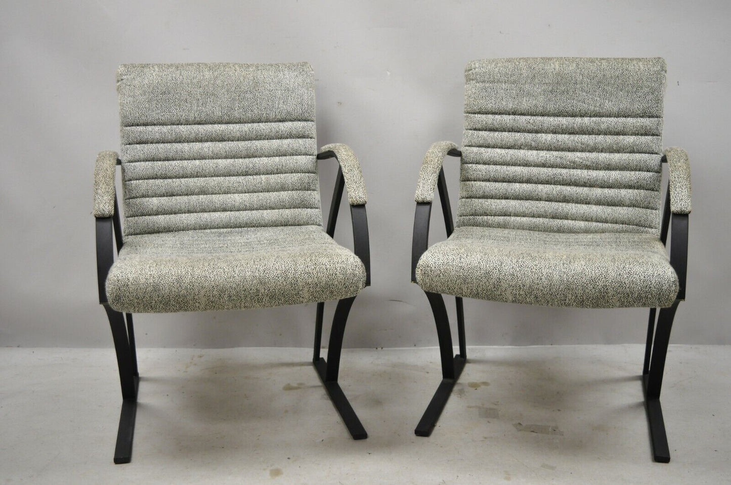 Mid Century Cal-Style Furniture Art Deco Metal Frame Lounge Arm Chairs B - Pair