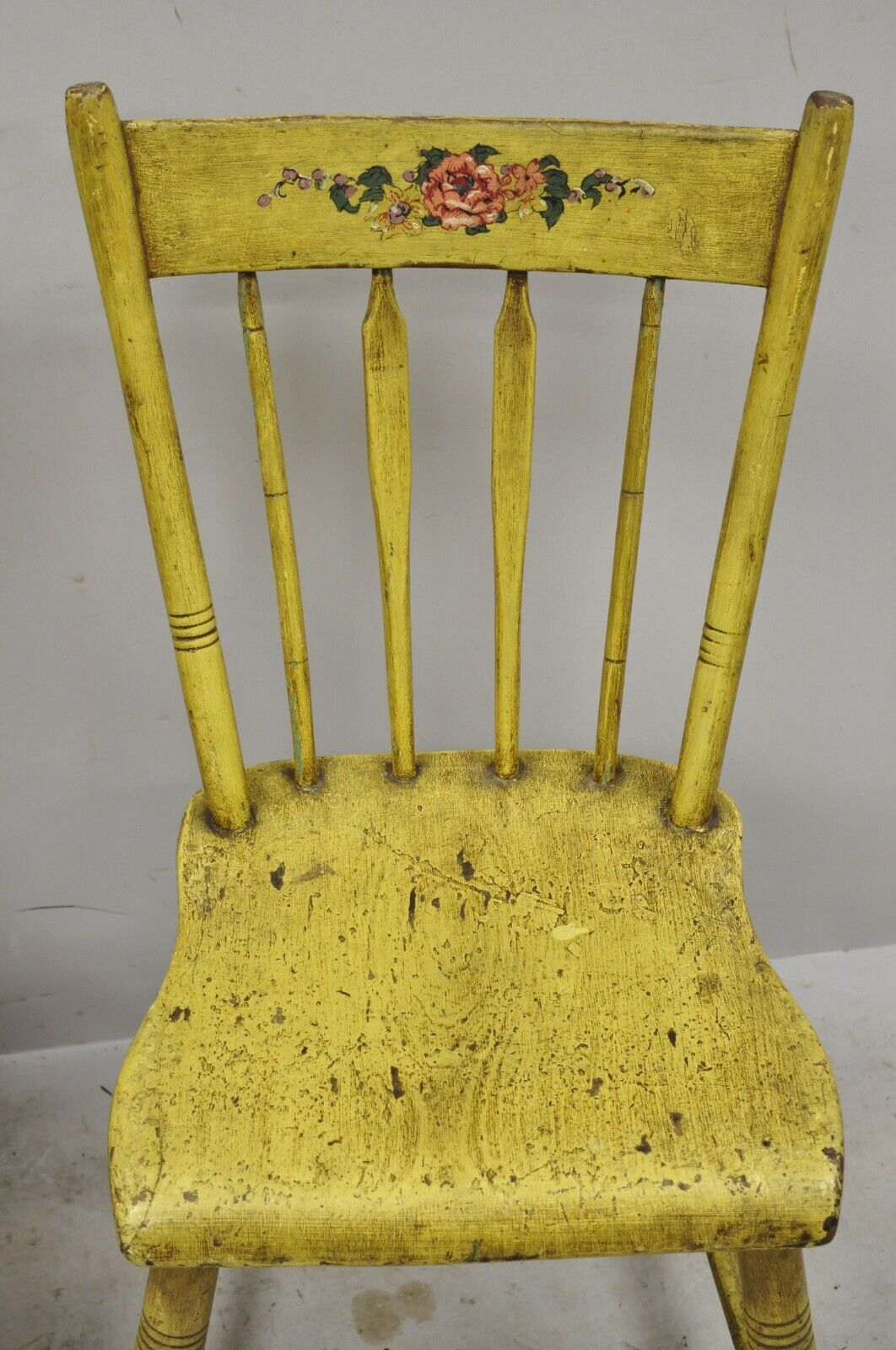 Frederick Loeser & Co Yellow Primitive Hitchcock Style Side Chairs - Pair (A)