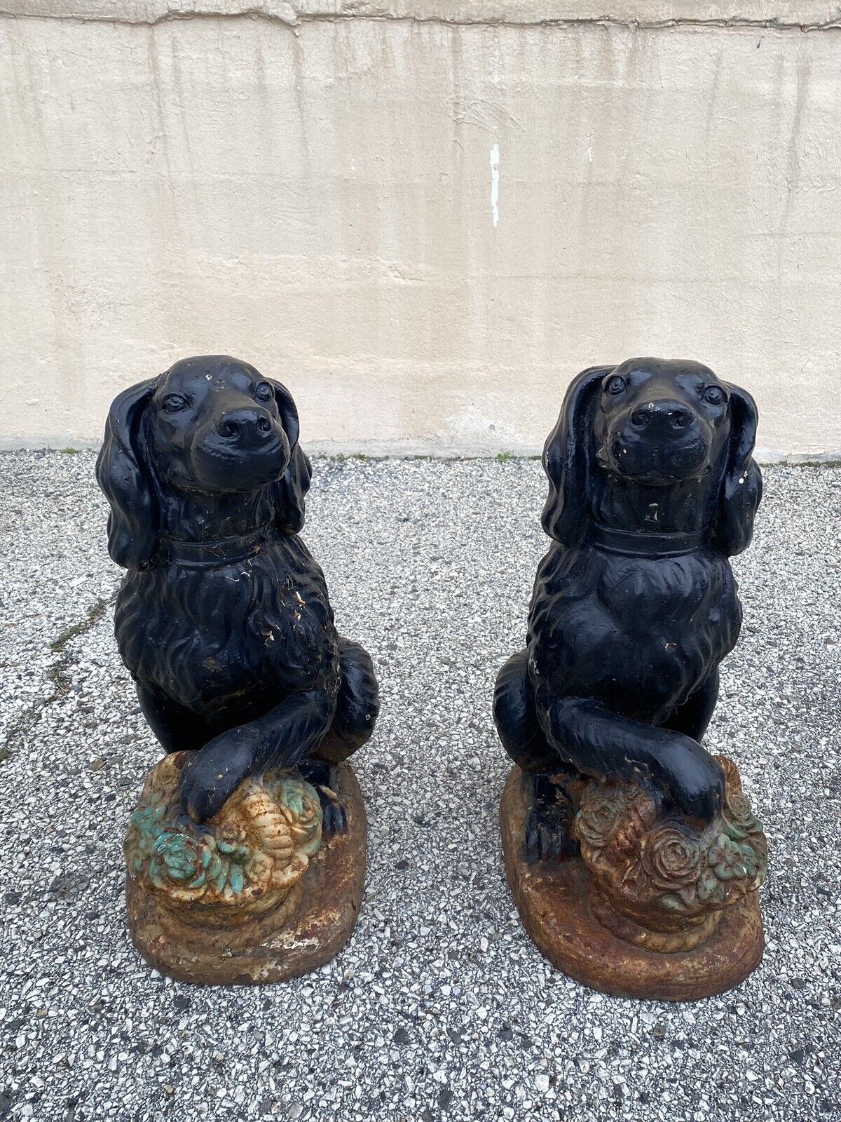 Cast Iron Victorian Seated Golden Retriever Dog Guardian Garden Entry Statues