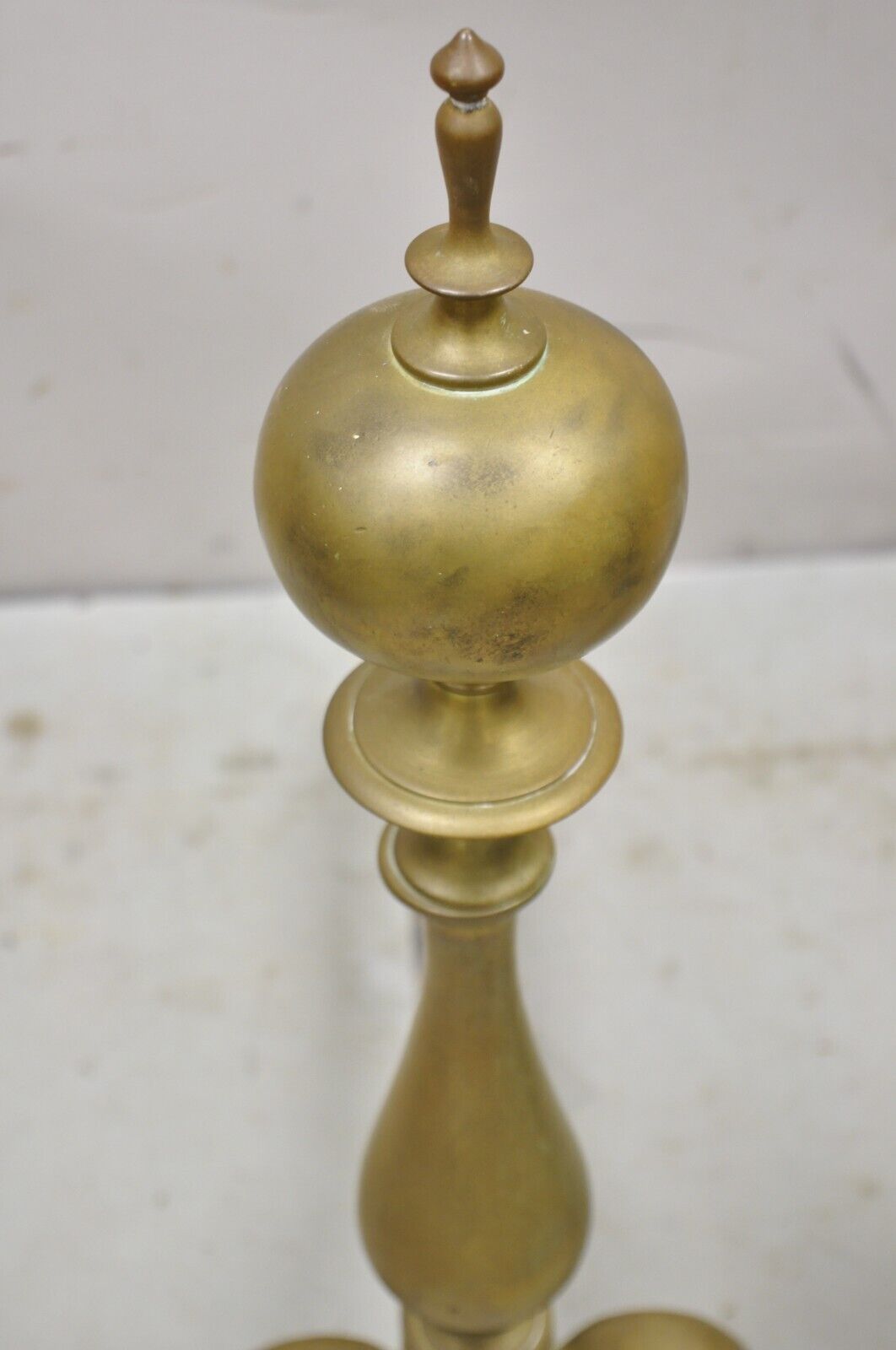 Antique Federal Brass Cannonball Cast Iron Fireplace Hearth Andirons - a Pair