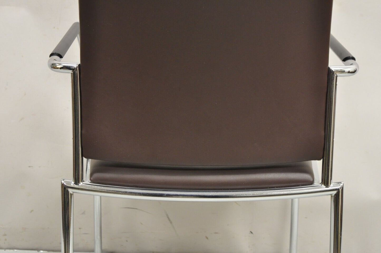 Vintage Tayco Canada Chrome and Chocolate Brown Vinyl Arm Chairs - Set of 4