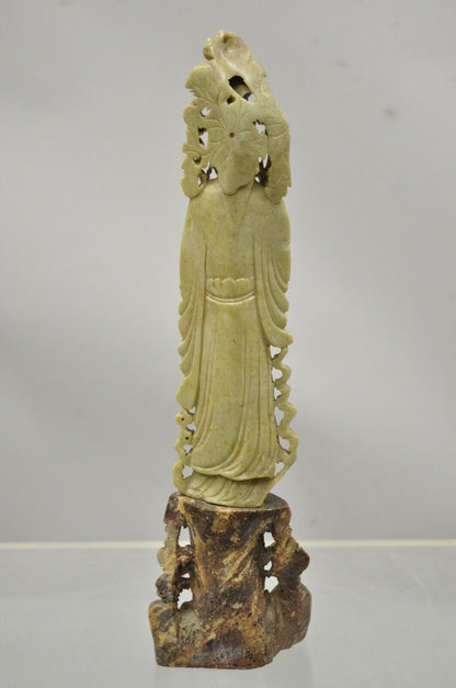 Carved Chinese Soapstone Guanyin Kwan Yin 15" Tall Figurine Statue