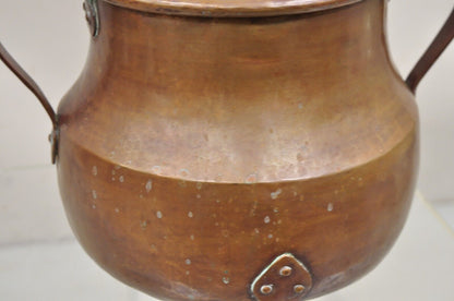 Antique Arts & Crafts Hand Hammered Copper Tri Leg Handled Pot Dovetailed Vessel