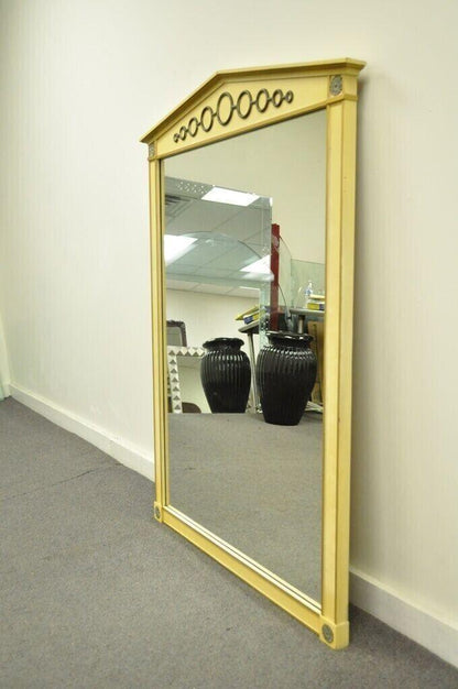 Vintage Hollywood Regency Neoclassical Brass Ring Cream Painted Wall Mirror