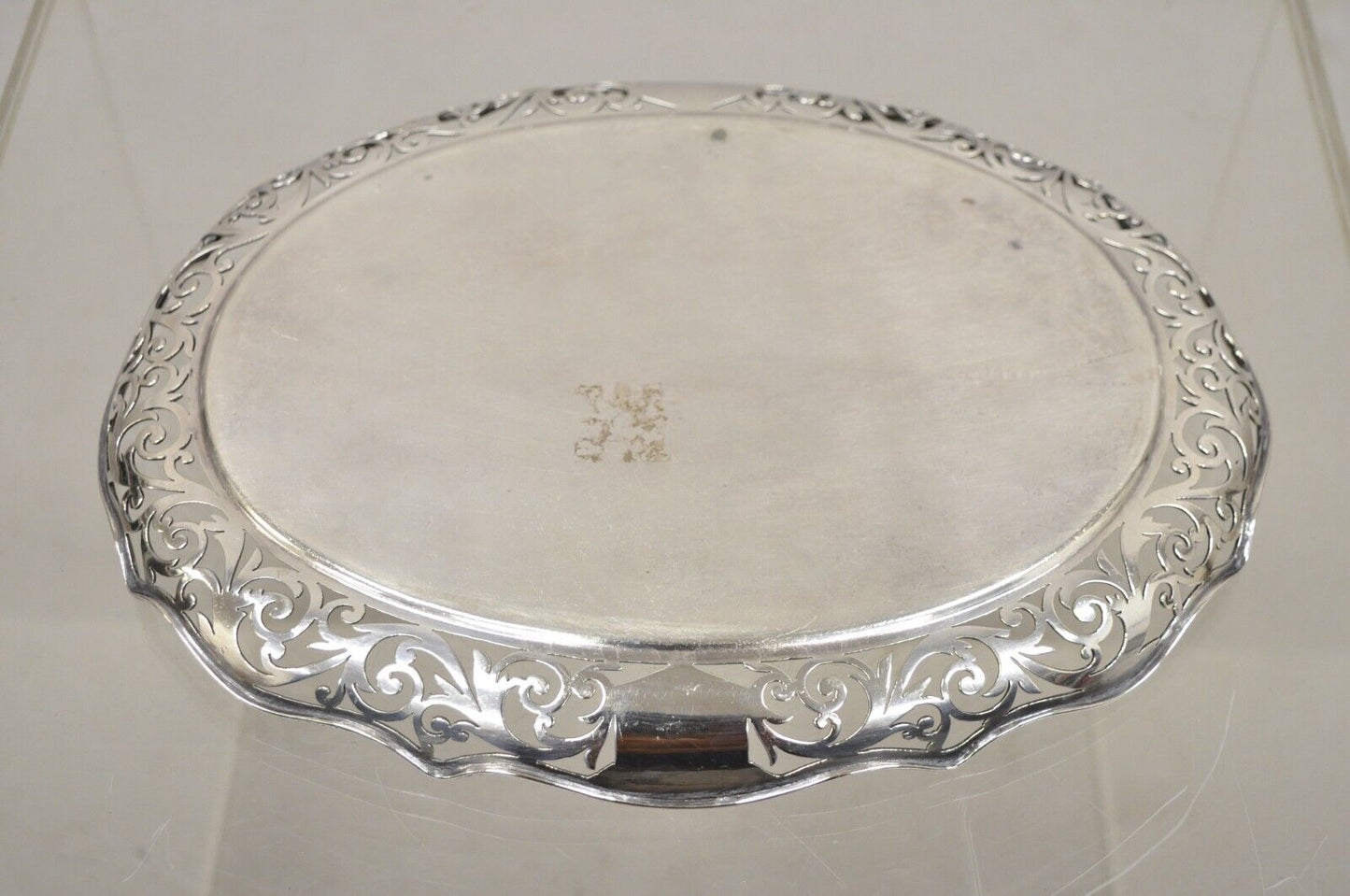 Antique Victorian Silver Plated Reticulated Scroll Gallery Small Oval Tray