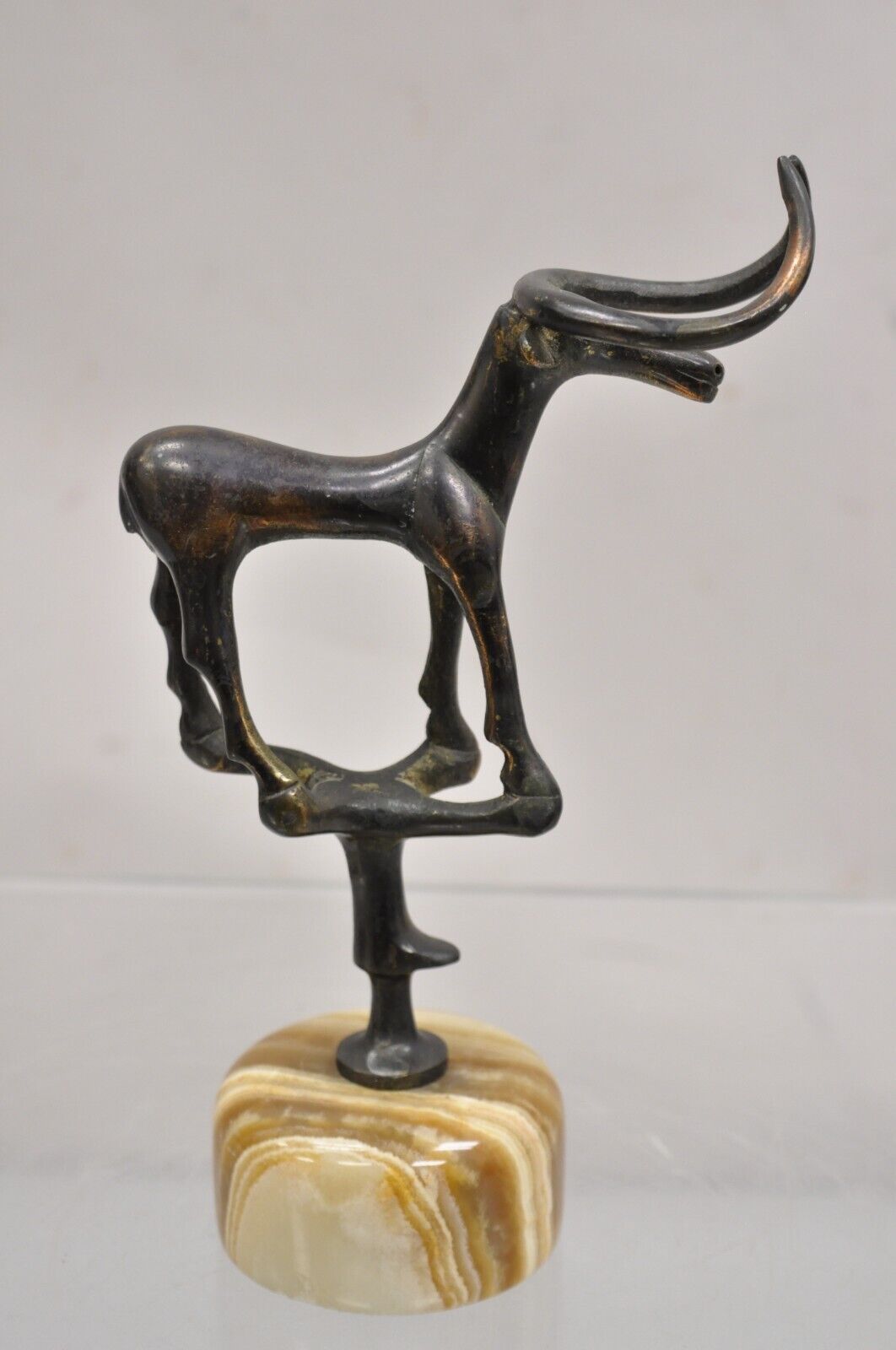 Vintage Brutalist Mid Century Modern Bronze Bull Marble Base Small Sculpture