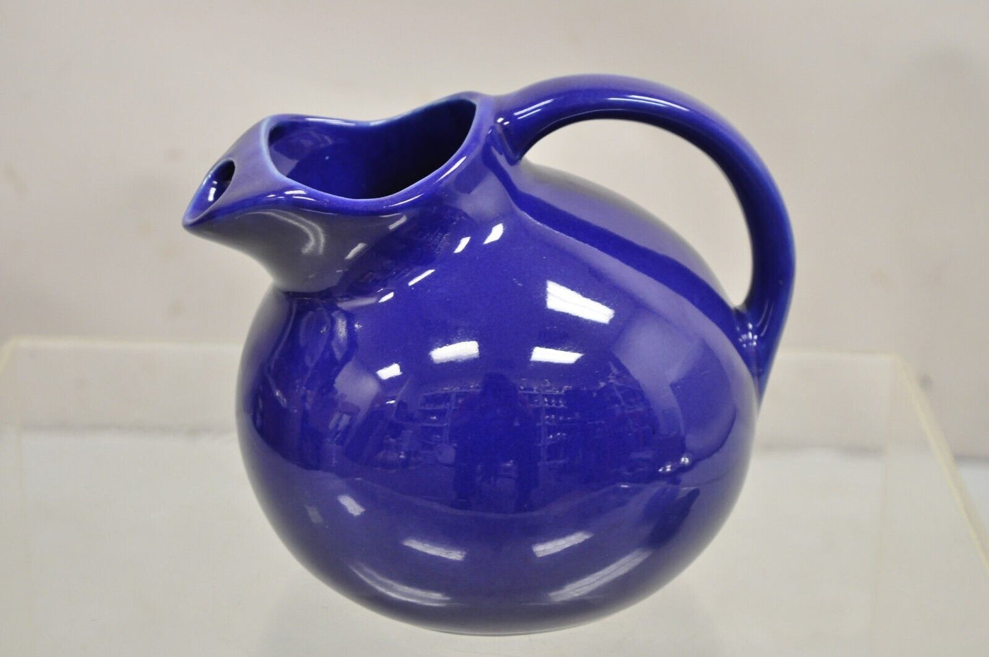 Vintage Hall Cobalt Blue Art Deco 633 Ball Form Glazed Pottery Stoneware Pitcher