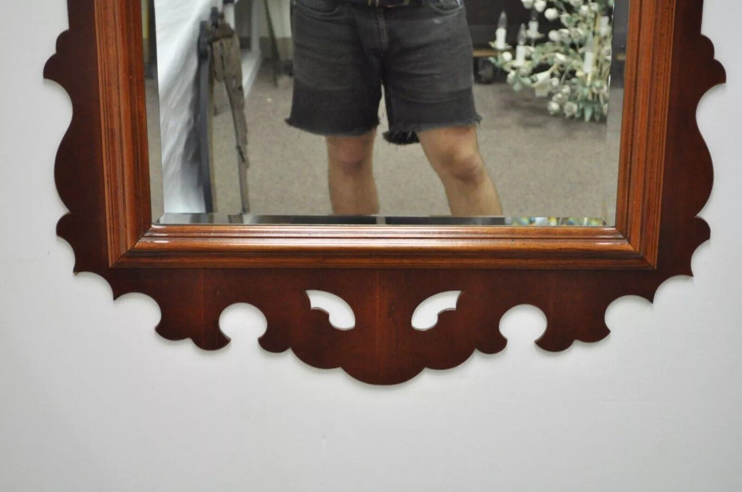 Vintage Chippendale Style Mahogany Fretwork Beveled Glass Wall Mirror
