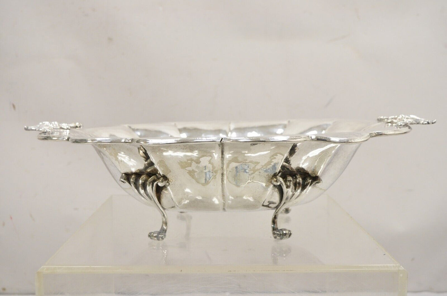 Vintage English Baroque Style Large Footed Silver Plated Fruit Bowl