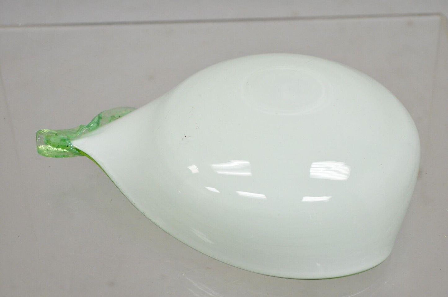 ItalianBarbini Murano Art Glass Pear Shaped Green & White Bowl Trinket Dish