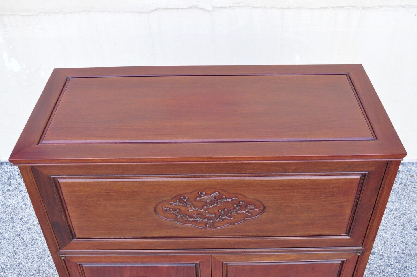 Vintage Chinese Carved Hardwood Bar Liquor Cabinet Console with Mirrors