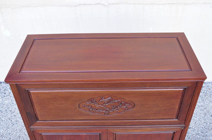 Vintage Chinese Carved Hardwood Bar Liquor Cabinet Console with Mirrors