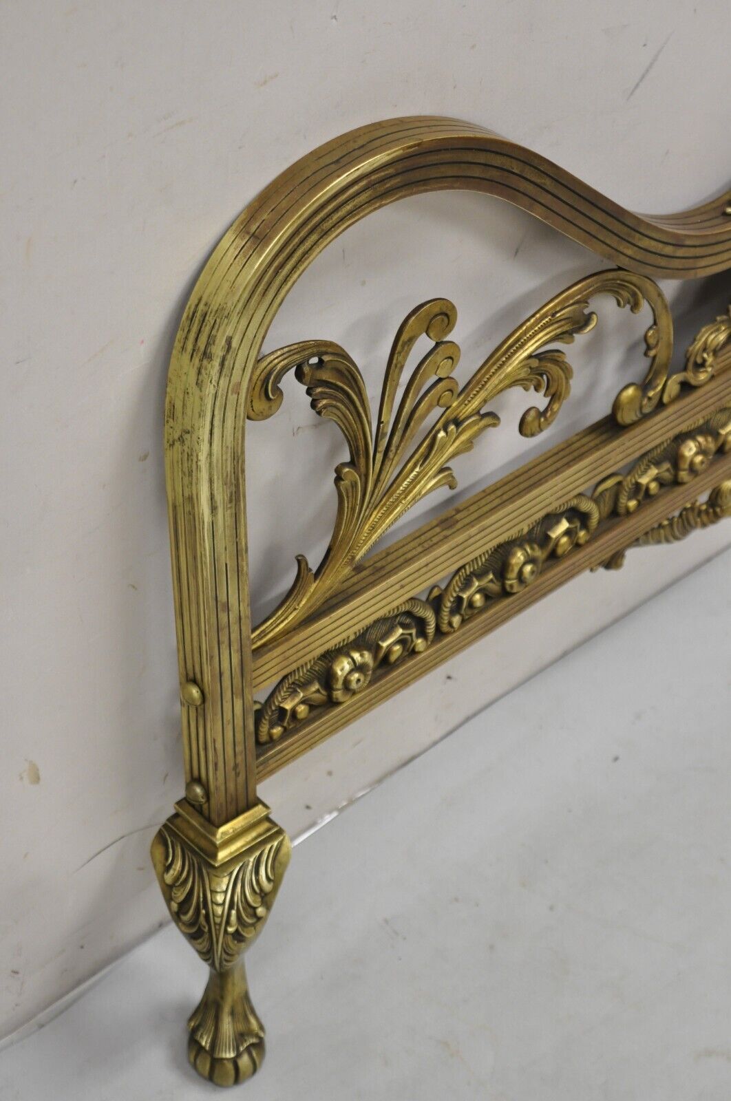 Antique French Victorian Solid Brass Patinated Leafy Scrollwork Twin Bed Frame