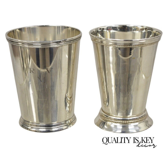 2 Vintage Silver Plated Mint Julep Cups Tumblers 1 with Monogram - 2 Pieces