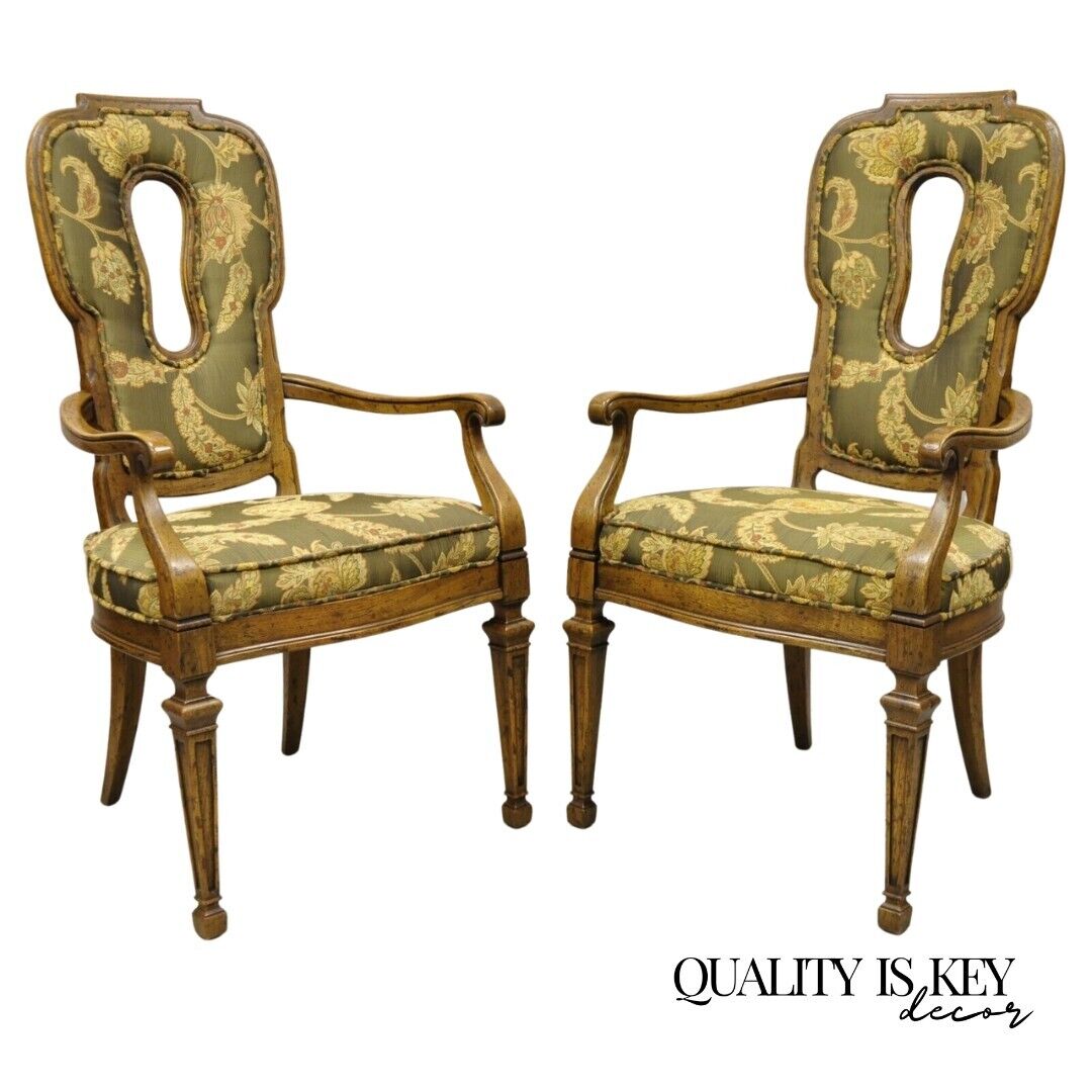 Vintage Hollywood Regency Keyhole Back Fireside Lounge Arm Chairs - a Pair