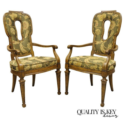 Vintage Hollywood Regency Keyhole Back Fireside Lounge Arm Chairs - a Pair