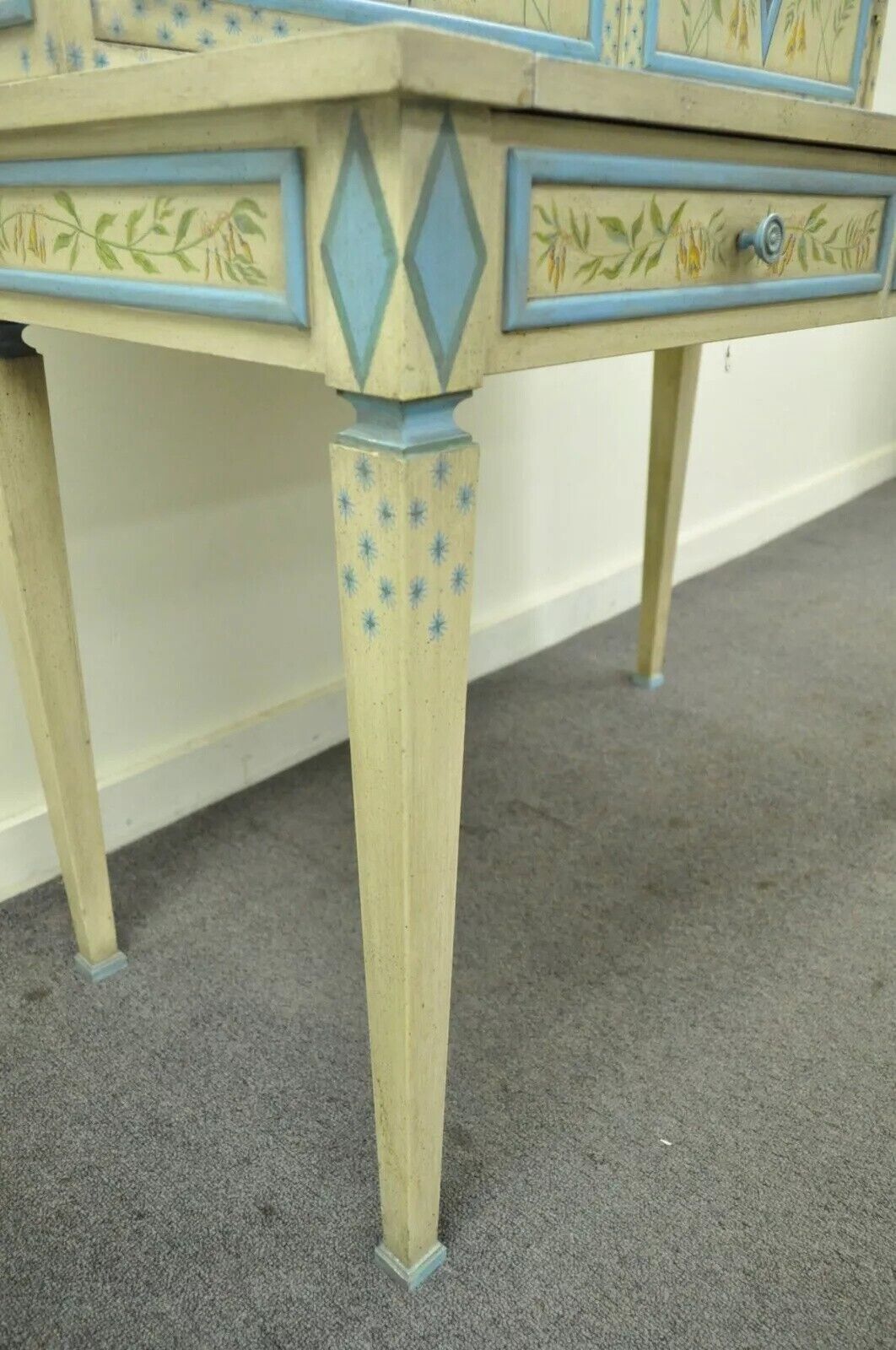 Vintage Chinoiserie Butterfly & Bird Custom Painted Tall Secretary Desk & Chair