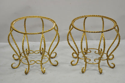 Vintage Italian Hollywood Regency Gold Gilt Glass Top Low Side Tables - a Pair