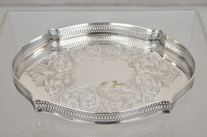 Vintage LBS Co Silver Plated Scalloped Trinket Dish Tray with Pierced Gallery