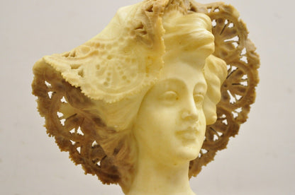 Antique Victorian Carved Italian Alabaster Woman Bust Statue att Adolfo Cipriani