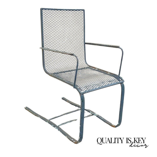 Industrial Modern Wrought Iron Metal Mesh Spring Cantilever Garden Patio Chair