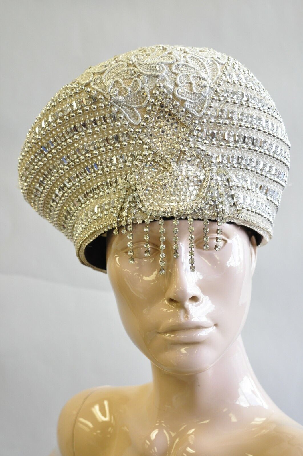 Shellie McDowell Silver Lace Pearl Rhinestones Church Derby Ladies Crown Hat