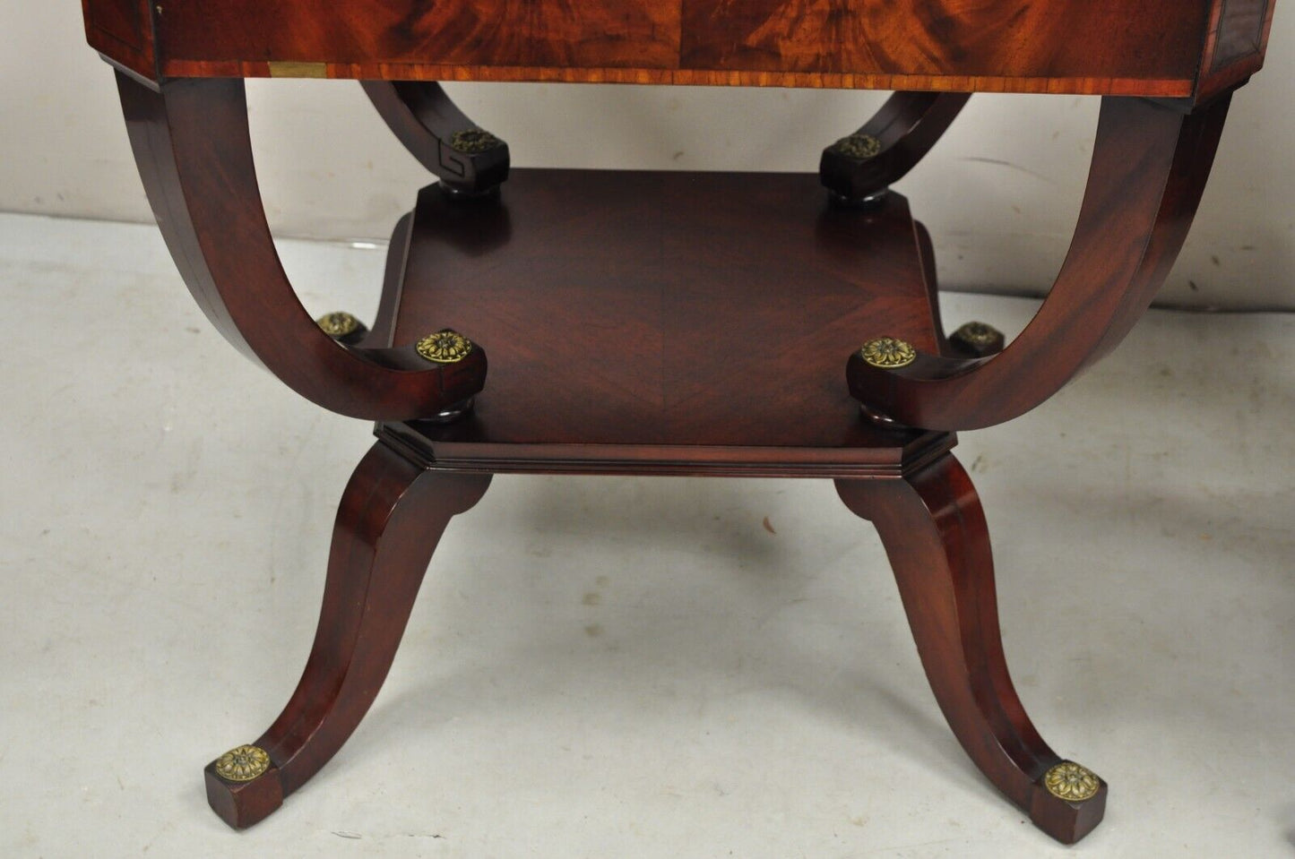 Vintage Regency Style Flamed Mahogany 2 Tier Square End Tables - a Pair