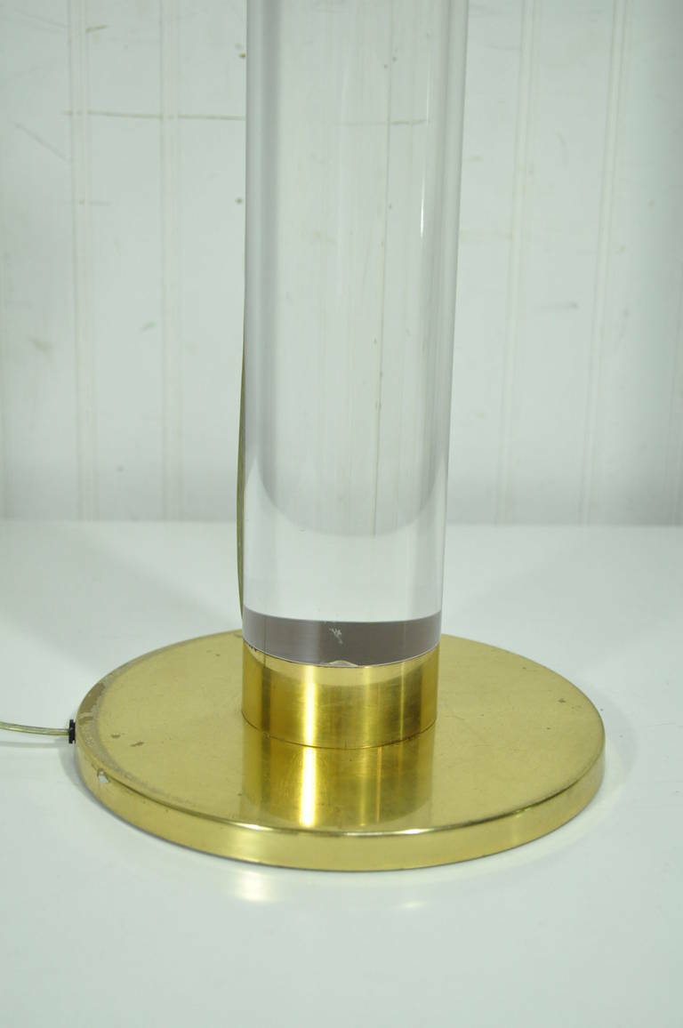 Vintage Frederick Cooper Lucite and Brass Column Table Lamp after Karl Springer