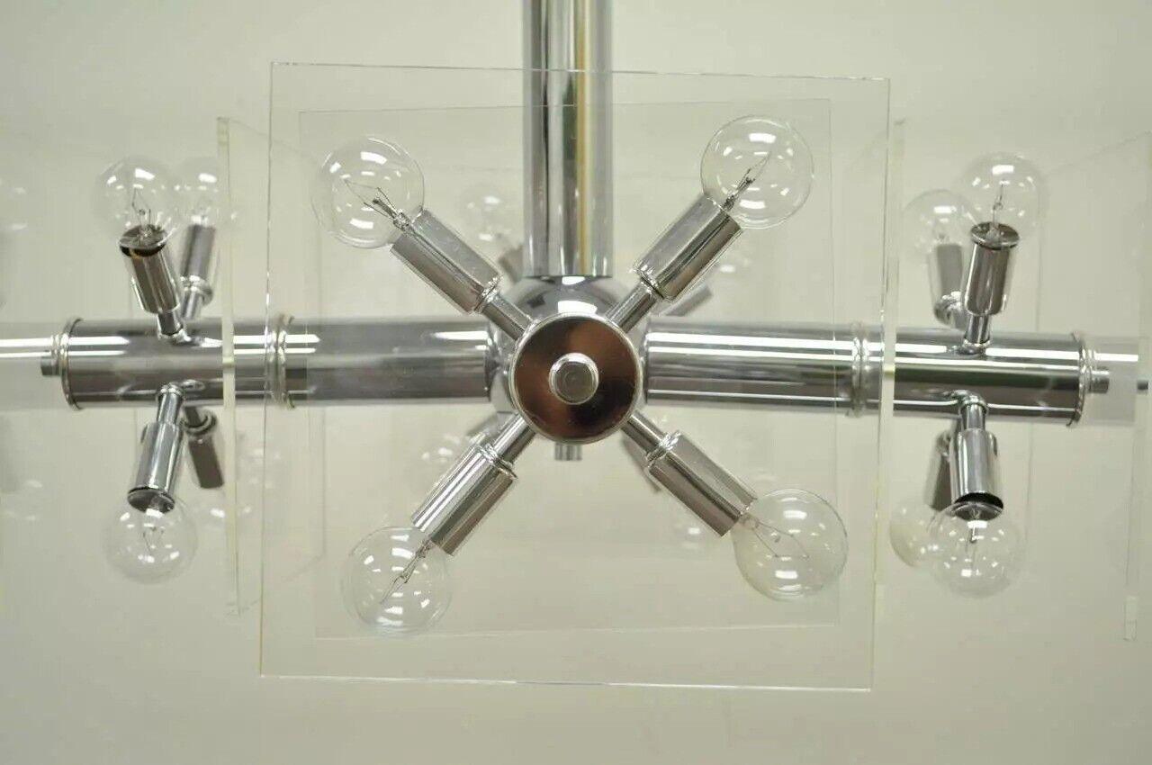 Mid Century Modern Chrome and Lucite Sputnik Orb Chandelier Light Fixture