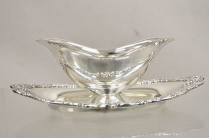 Vintage Towle 2909 Victorian Silver Plated Gravy Boat on Attached Plate