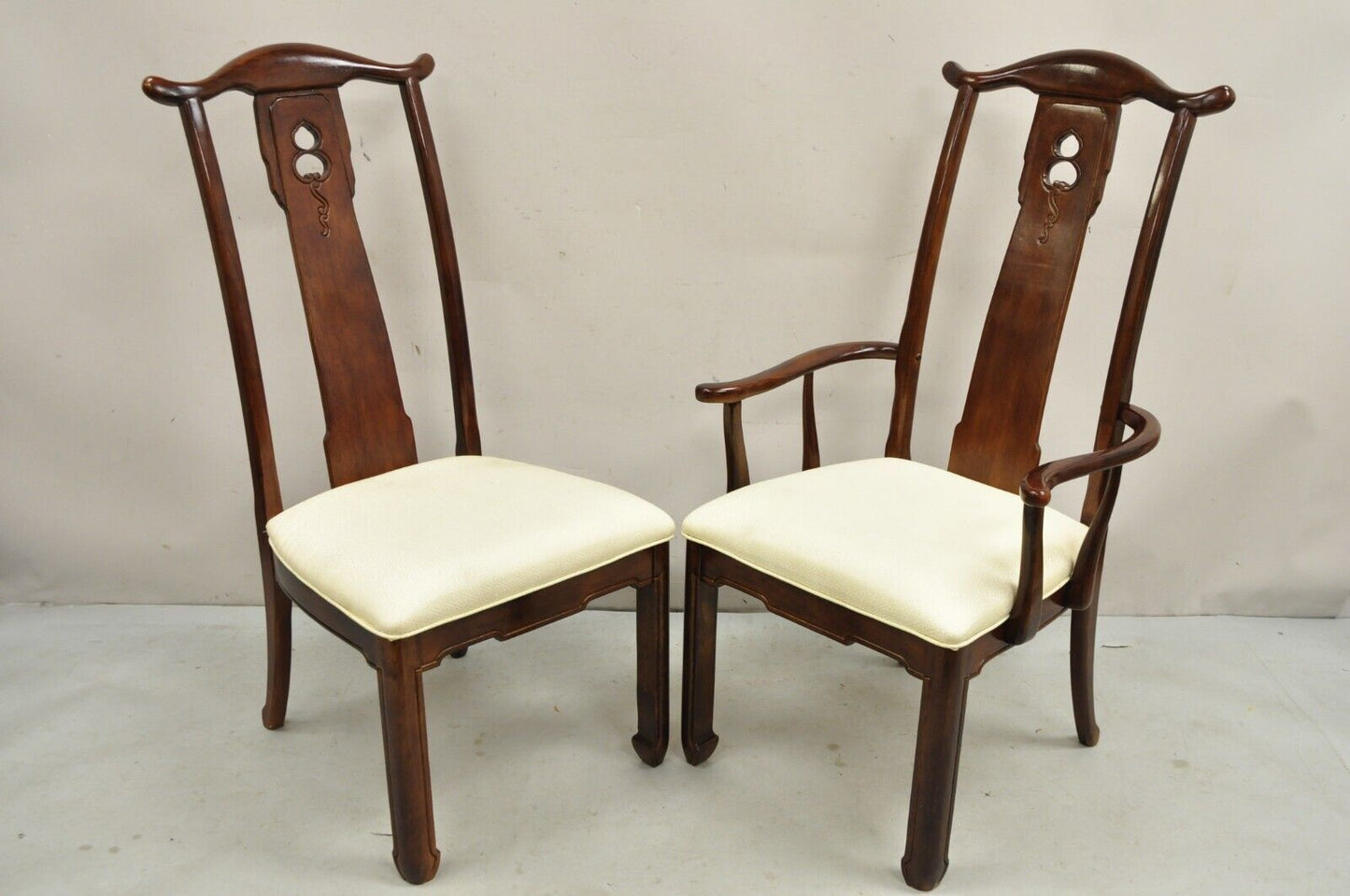 Vintage Chinese Oriental Ming Style Mahogany Pagoda Dining Chairs - Set of 6