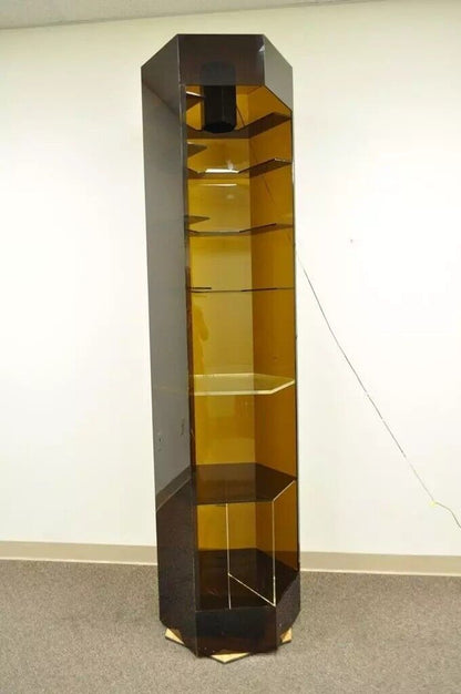 Vintage Mid Century Modern Lucite Lighted Revolving Tall Narrow Retail Display