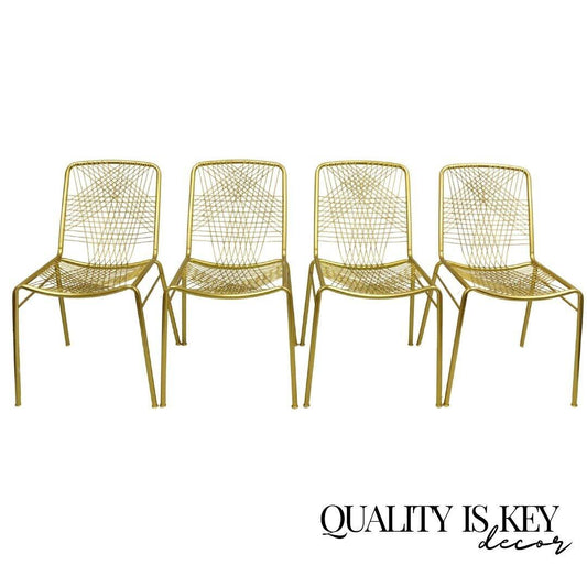 CB2 Alpha Brass Modern Gold Woven Metal Dining Side Chairs - Set of 4