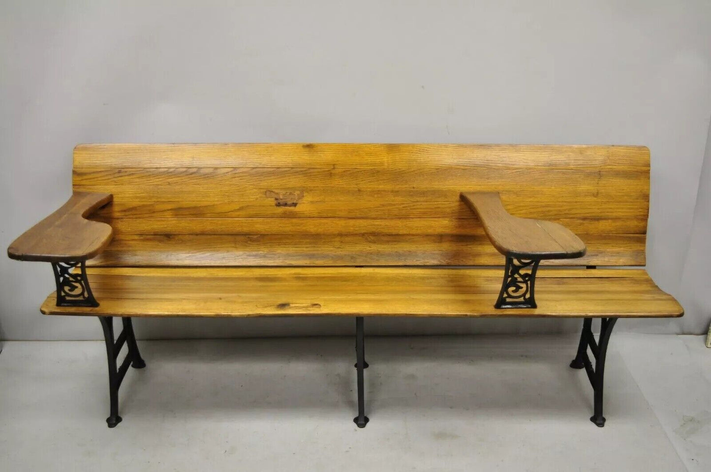 Antique Victorian Cast Iron and Oak Wood 72" Long School Work Bench Desk