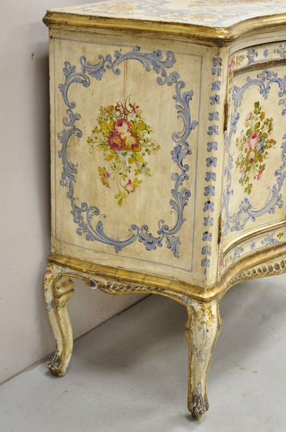 19th C. Italian Venetian Hand Painted Demilune Buffet Cabinet with 3 Drawers