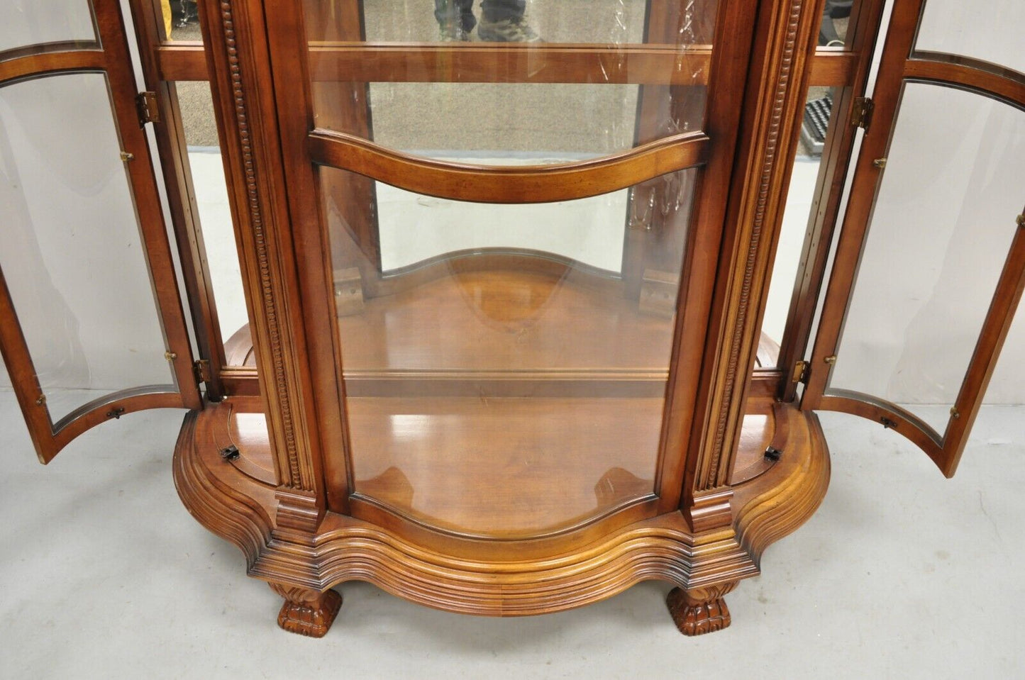 Pulaski Empire Style Cherry Wood Large Bowed Glass Curio Display Cabinet