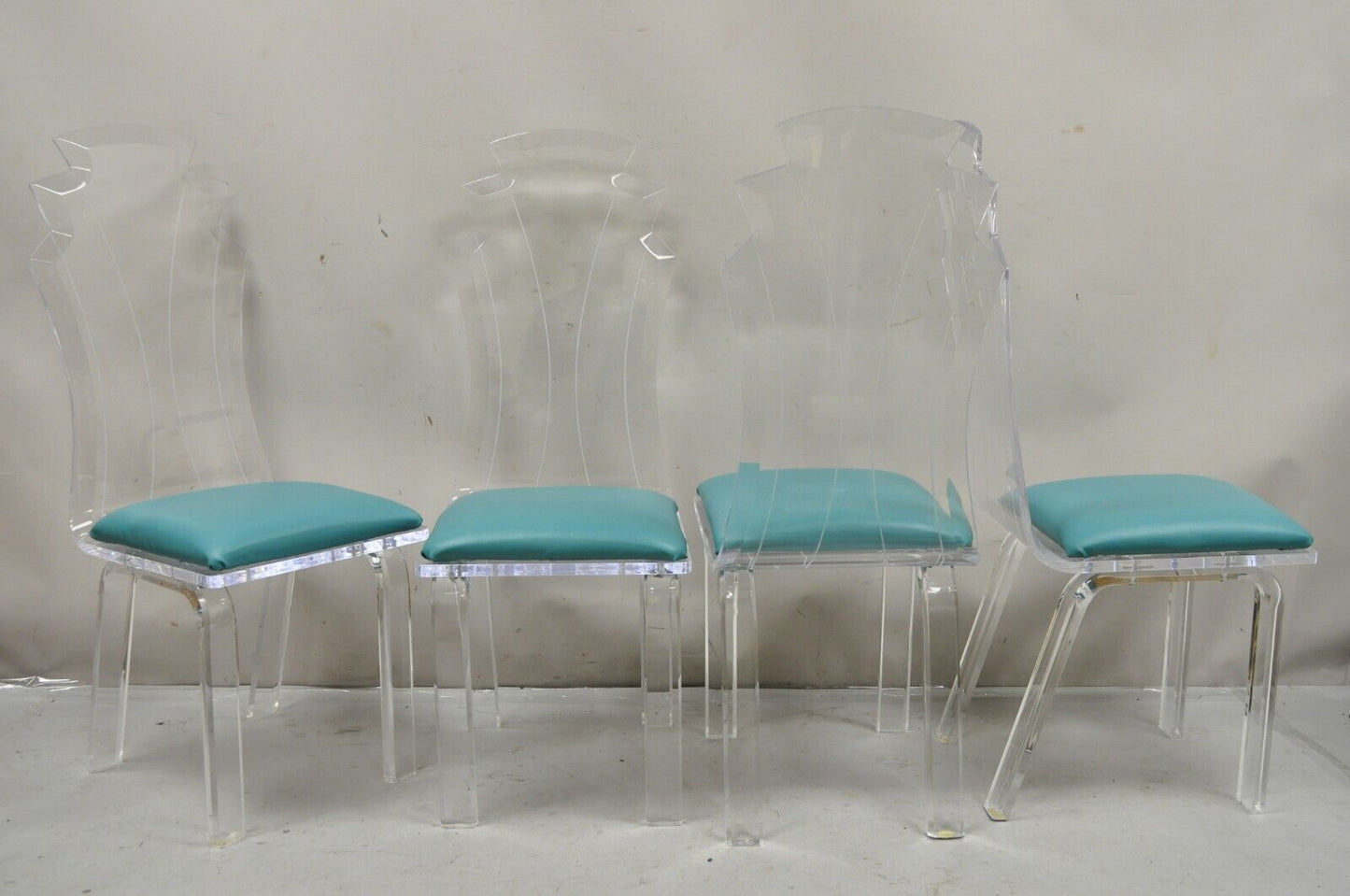 Vintage Lucite Acrylic Mid Century Sculptural Dining Table & 4 Chairs - 5 Pc Set