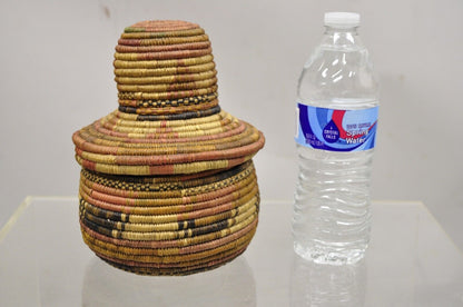 Vintage Nigerian African Tribal Hausa Woven Orange Basket with Dome Lid