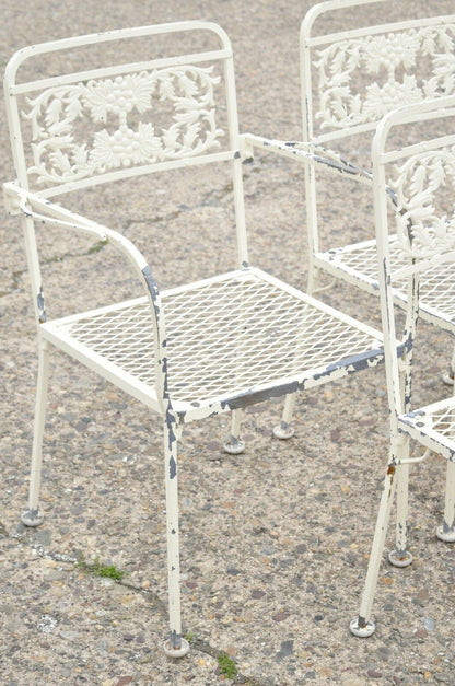 Vintage Wrought Iron Grape Leaf Garden Patio Dining Table 6 Chairs - 7 Pc Set