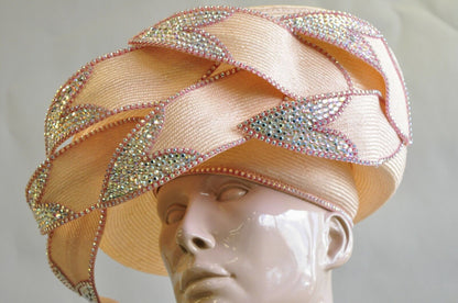 Vintage Jack McConnell Pink Iridescent Jewel Straw Flower Petal Church Derby Hat