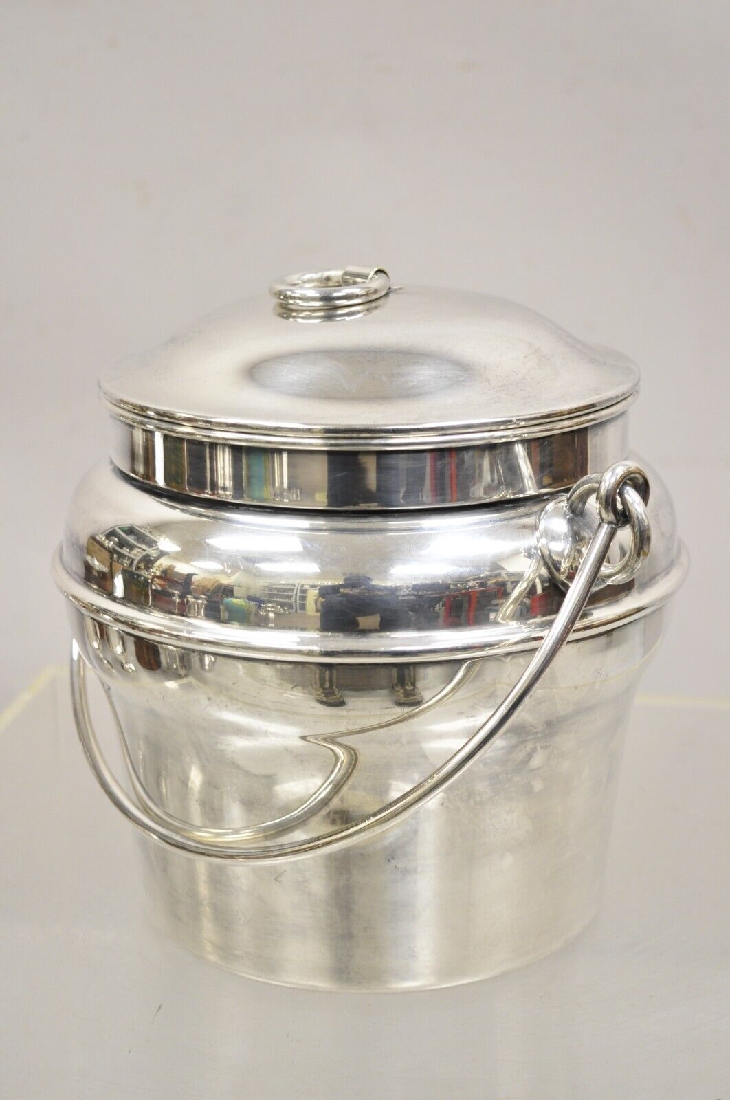 Vintage Fisher K308 Modern Silver Plated Lidded Ice Bucket with Glass Liner