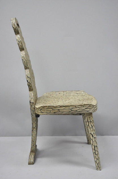 Uttermost Sahar Rustic High Back Carved Chipped Wood Accent Side Chair