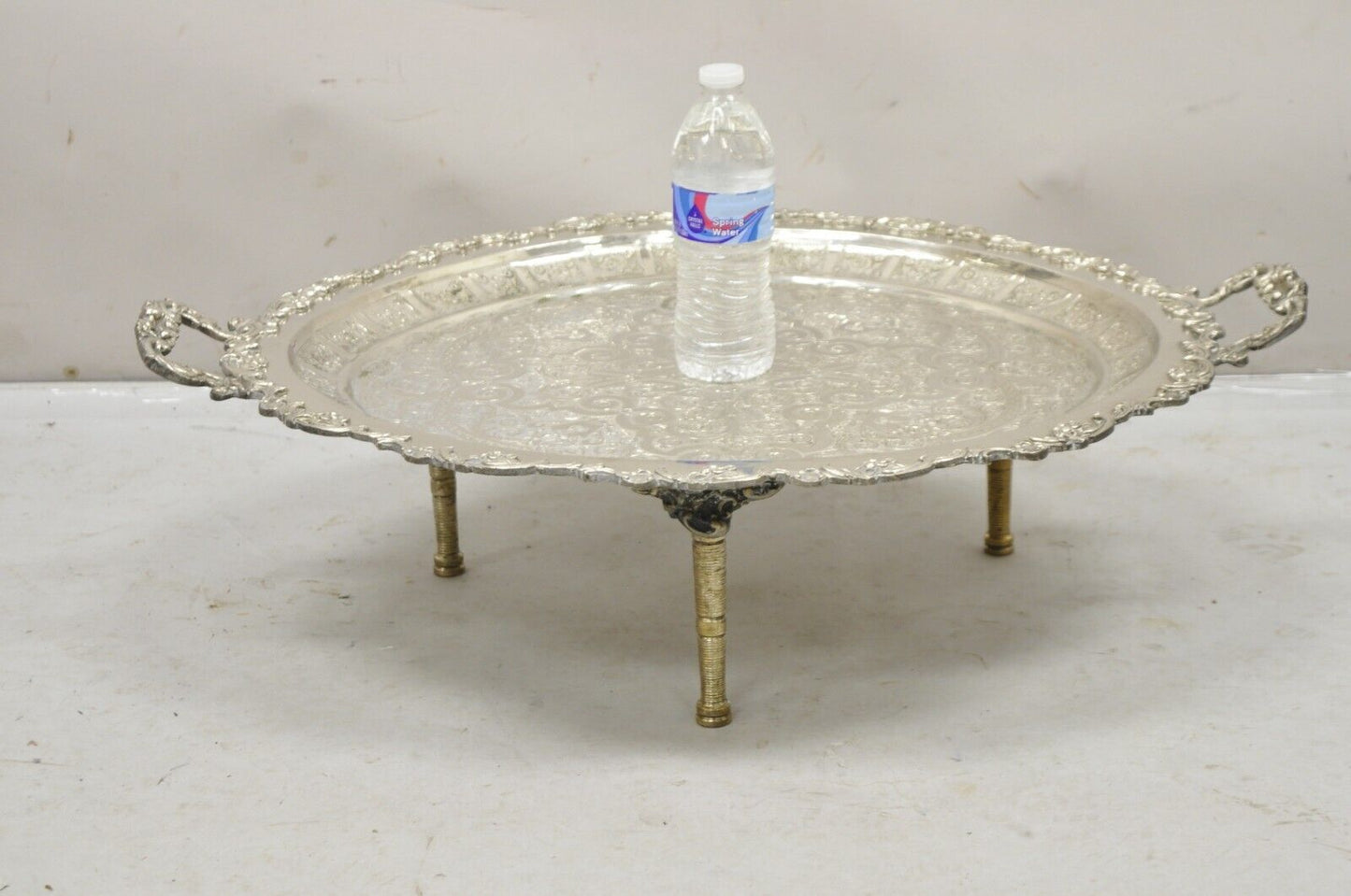 Large Victorian Style Oval Silver Plated Serving Platter Tray on Raised Feet