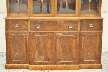 Beacon Hill Georgian Mahogany Broken Arch Breakfront China Cabinet Desk Bookcase