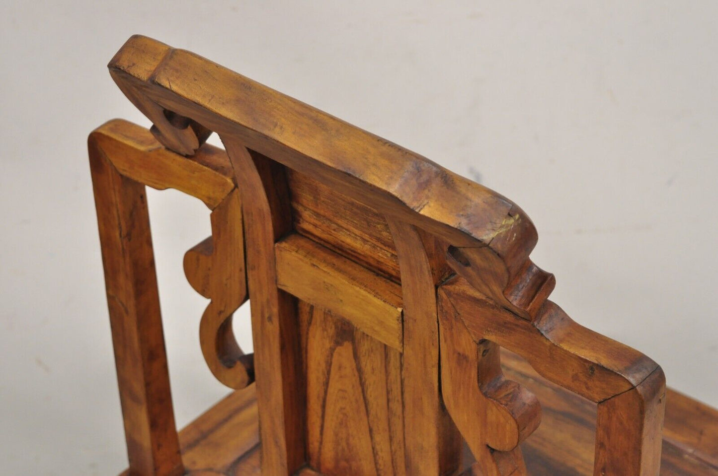 Vintage Carved Teak Wood Japanese Imperial Meiji Style Side Chair