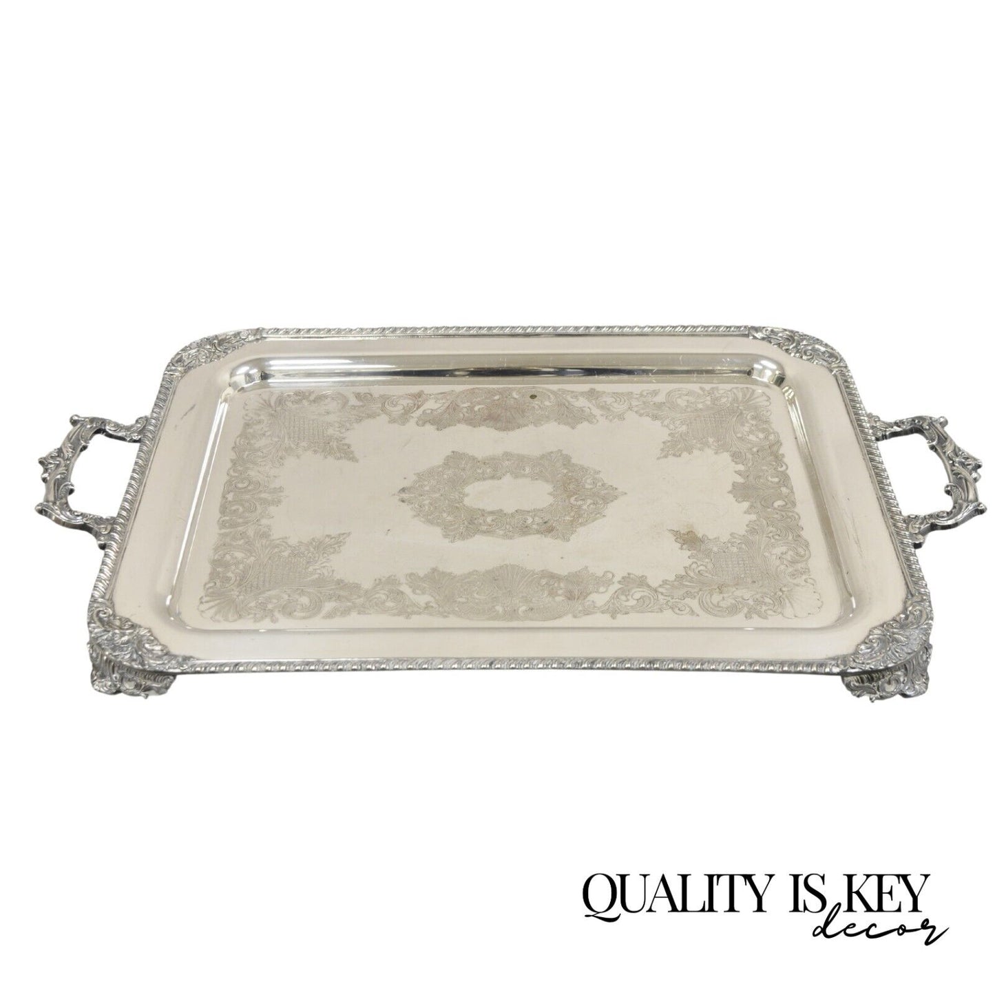 Vintage English Victorian Silver on Copper Silver Plated Serving Platter Tray