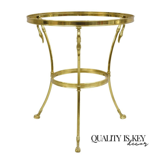 Italian Hollywood Regency Brass Swan Tripod 2 Tier Round Occasional Side Table