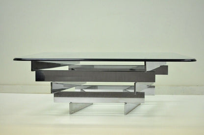 Vintage Mid Century Modern Paul Mayen Habitat Chrome Stack Glass Coffee Table